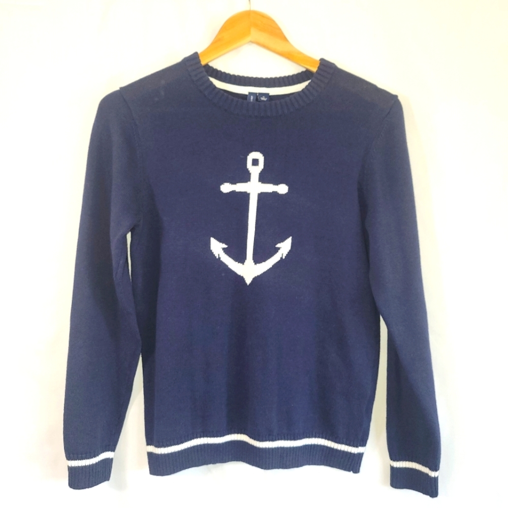 Janie & Jack Navy Blue Anchor Crew Neck Sweater 12
